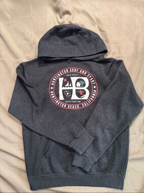 Huntington Beach surf Graphic Pullover Hoodie - Dark Gray kids Large